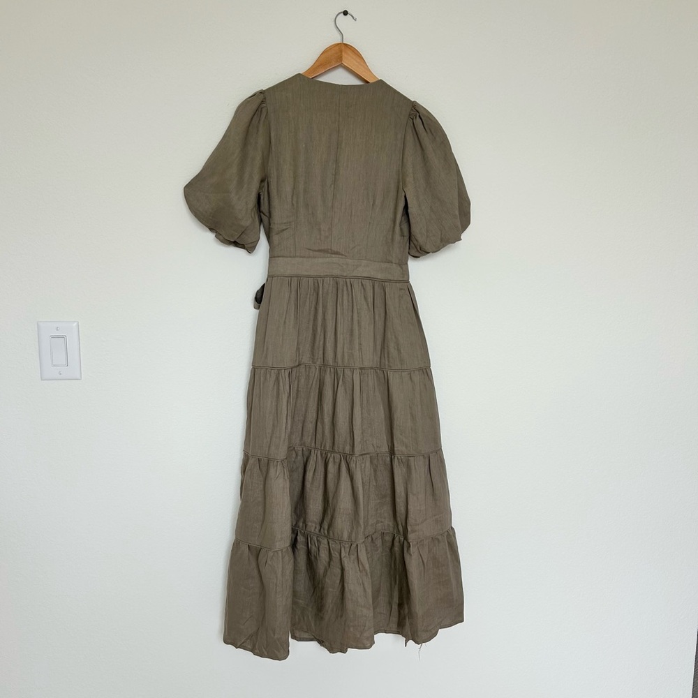 We Are Kindred Madeline Linen Wrap Dress in Olive - Picture 6 of 6